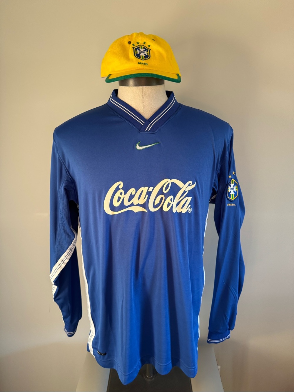Nike Blue Long Sleeve Brazil Coca-Cola Soccer Training Jersey World Cup 1998